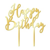 Happy Birthday Led Lights Cake Topper Acrylic Mirror Gold Cake